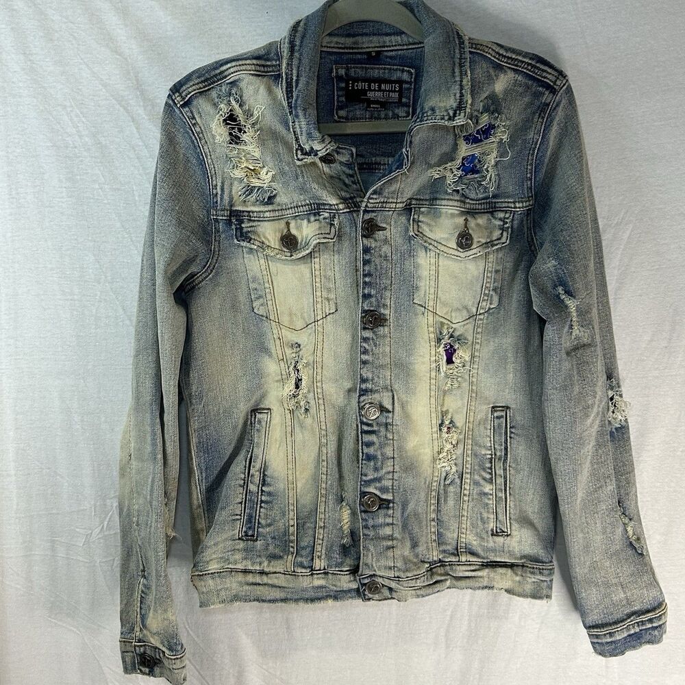 Cote De Nuits Distressed Jean jacket Haute Couture With Patchwork Mens Small